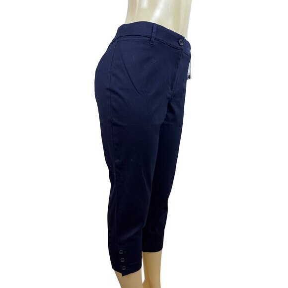 Talbots Womens Navy Cropped Capri Pants With Button Details Sz 10P - New - Picture 2 of 11